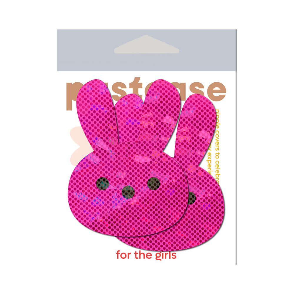 Pastease Glittery Pink Marshmallow Easter Bunny Nipple Pasties in playful bunny shape with sparkly design.