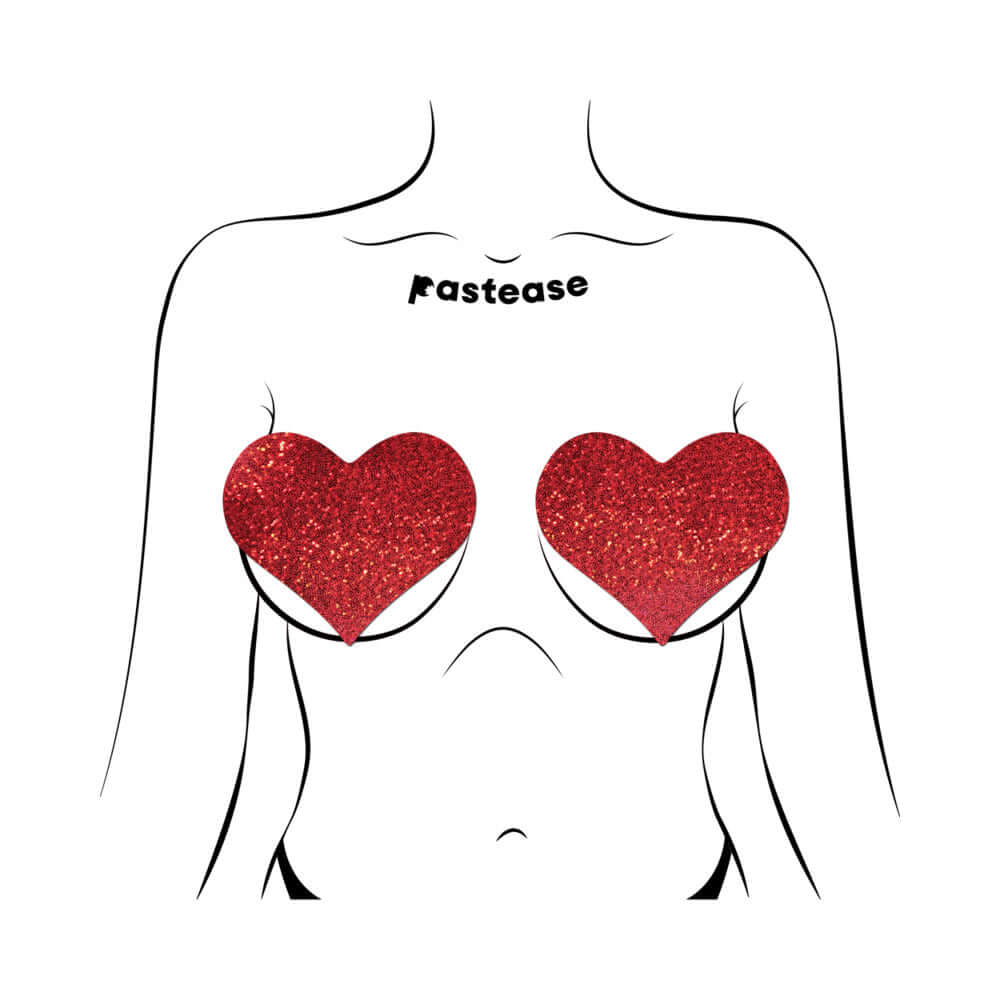 Pastease Heart Glitter Red Full Breast Covers Support Tape