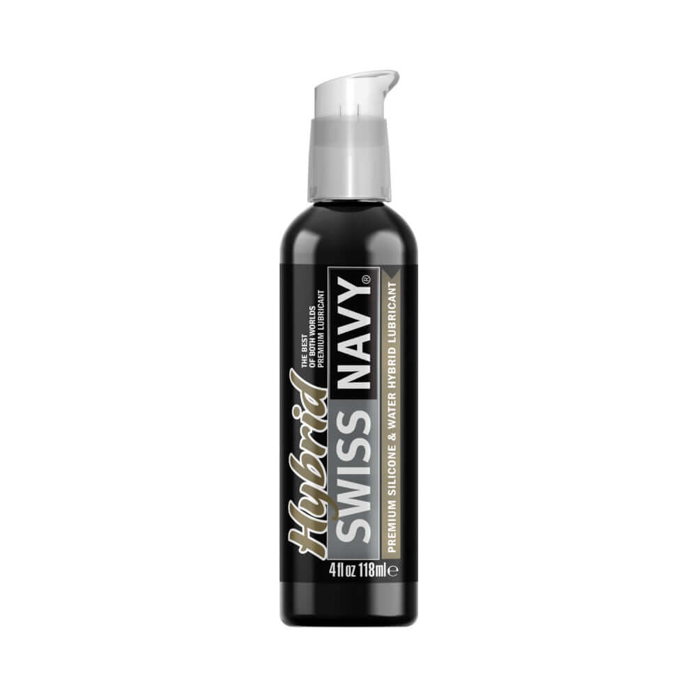 Swiss Navy Hybrid Lubricant 4 oz. bottle with pump for premium silicone and water based experience