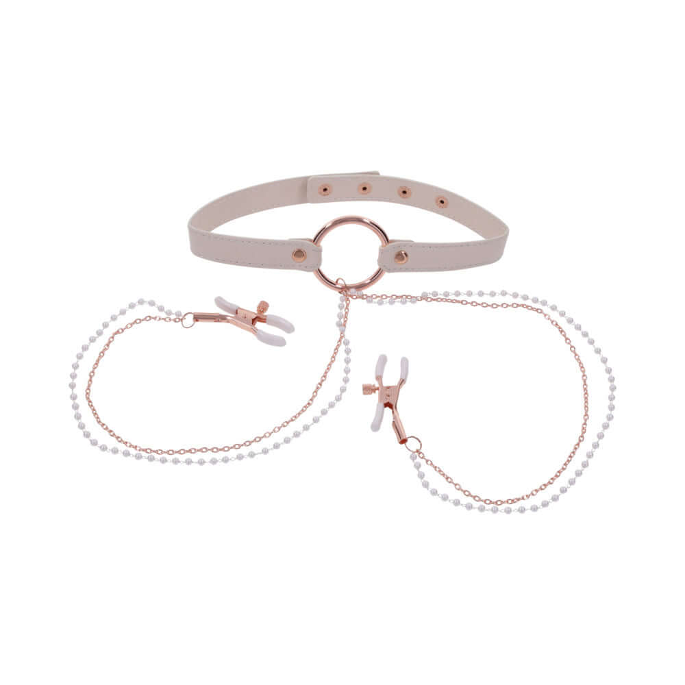 Sportsheets Sex & Mischief Peaches 'n CreaMe Collar with Nipple Clamps