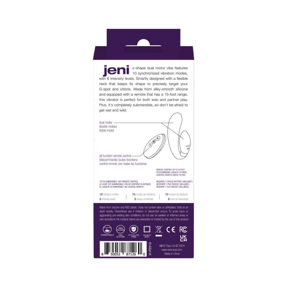 VeDO Jeni C-Shaped Dual Motor Vibe with Remote Purple