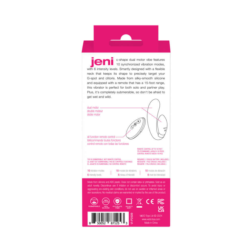 VeDO Jeni C-Shaped Dual Motor Vibe with Remote Pink
