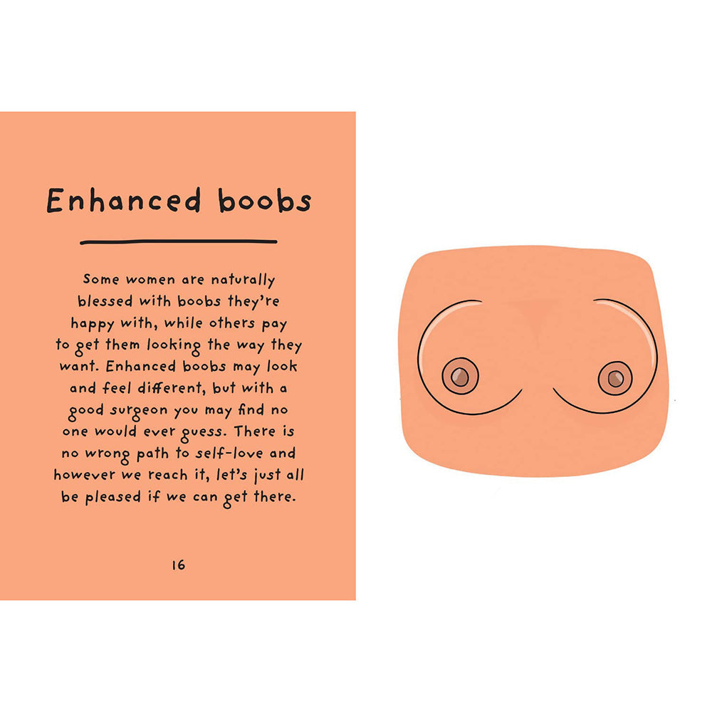 Illustration from The Joy Of Boobies A Celebration Hardcover Book discussing enhanced breasts and body positivity.