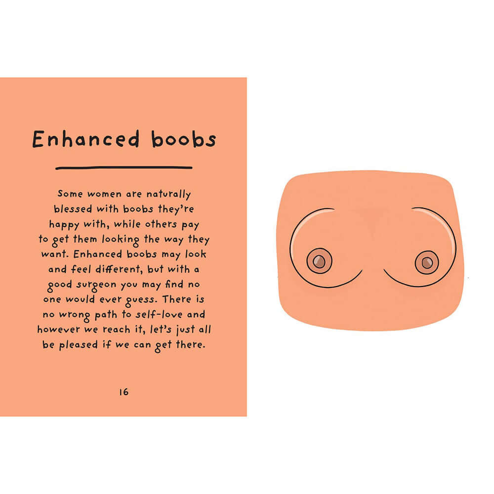 Illustration from The Joy Of Boobies A Celebration Hardcover Book discussing enhanced breasts and body positivity.
