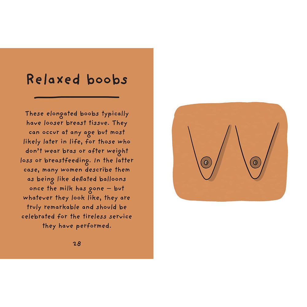 The Joy Of Boobies A Celebration Hardcover Book featuring relaxed boobs description and illustration.