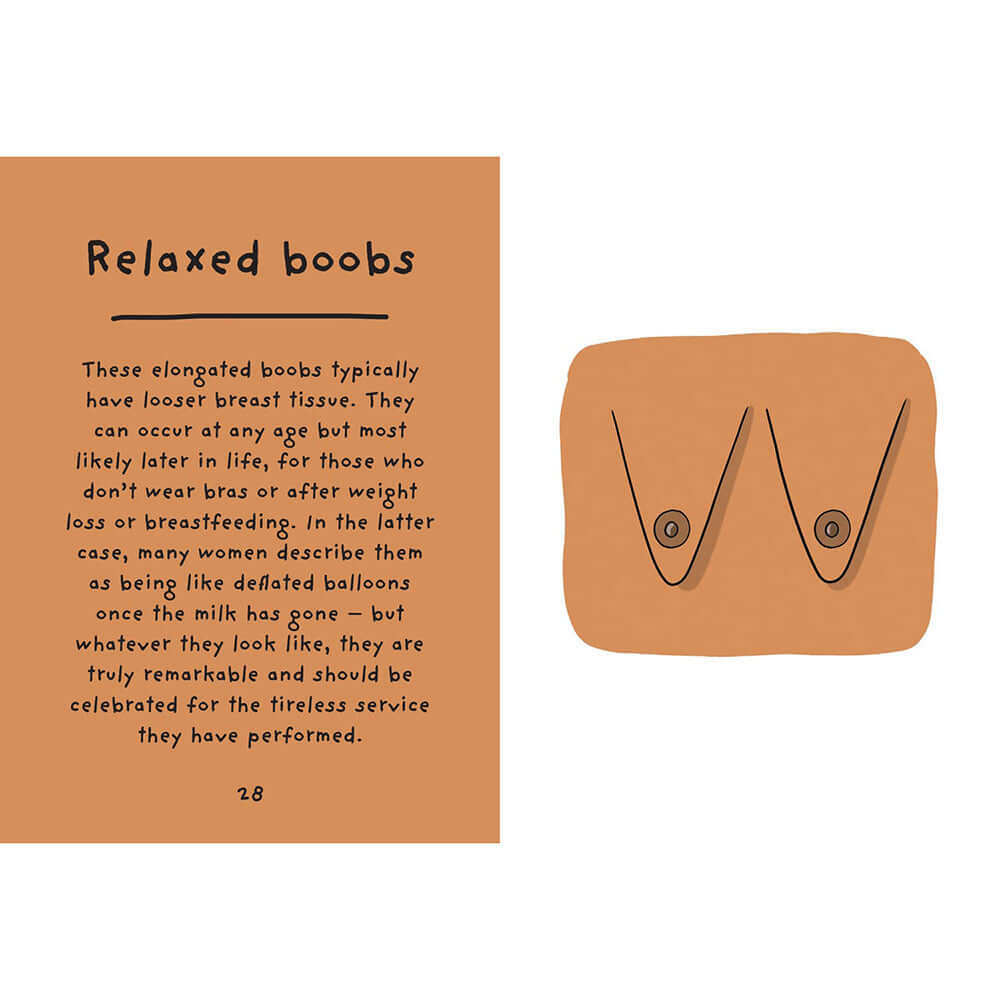 The Joy Of Boobies A Celebration Hardcover Book featuring relaxed boobs description and illustration.