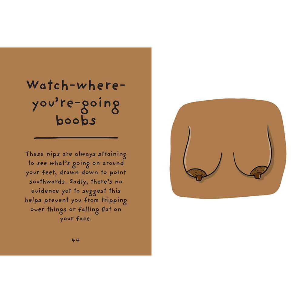 Illustration from The Joy Of Boobies A Celebration Hardcover Book featuring humorous text and cartoon breasts.