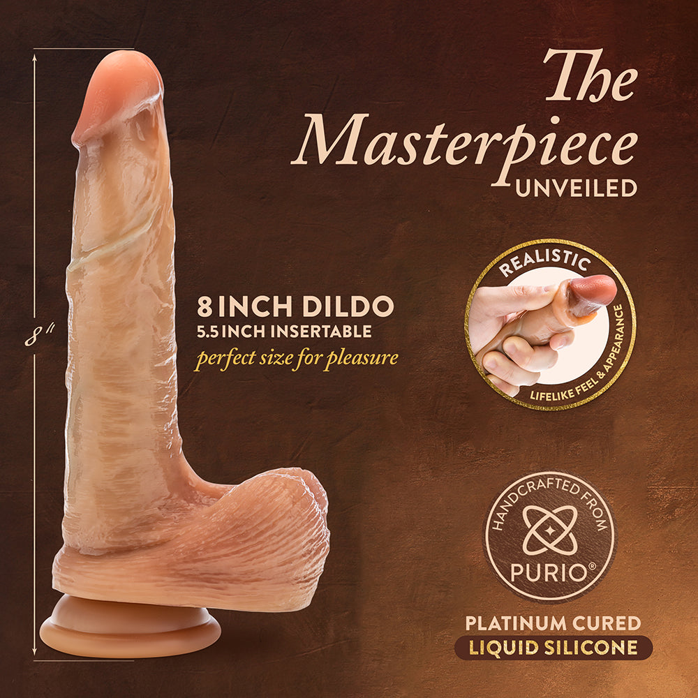 Renaissance DaVinci Sliding Foreskin Dildo with Squeezable Balls 8 inches Tan