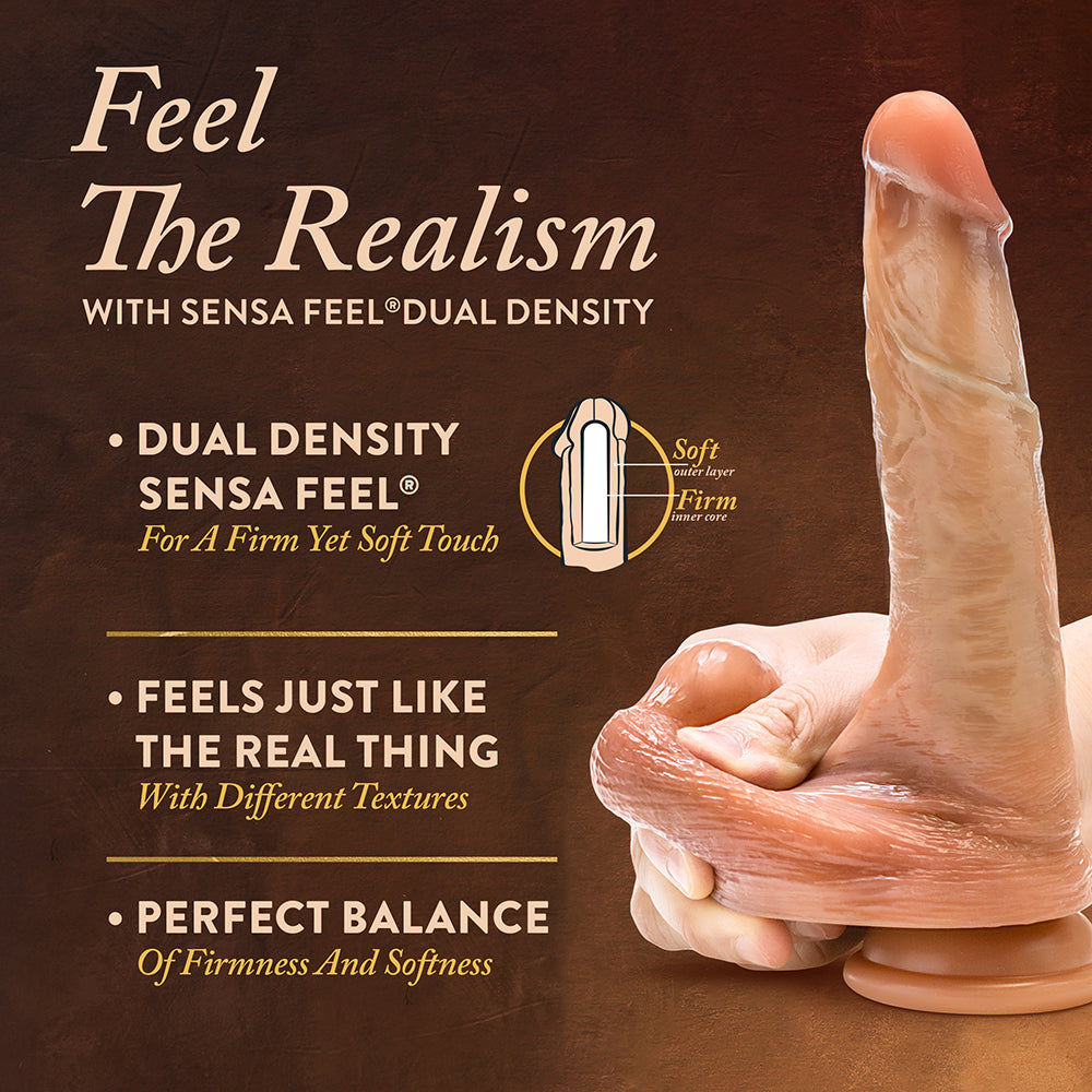 Renaissance DaVinci Sliding Foreskin Dildo with Squeezable Balls 8 inches Tan