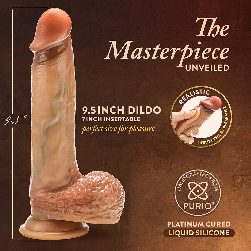 Renaissance Raphael Sliding Foreskin Dildo with Squeezable Balls 9.5 inches Tan