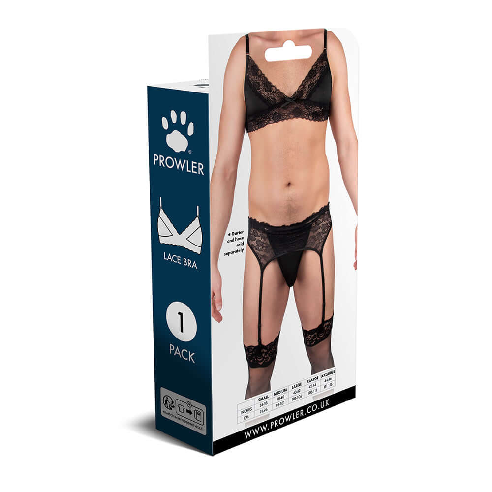 Prowler Lace Bra Black L packaging showcasing the elegant design of the lace bra and matching accessories.