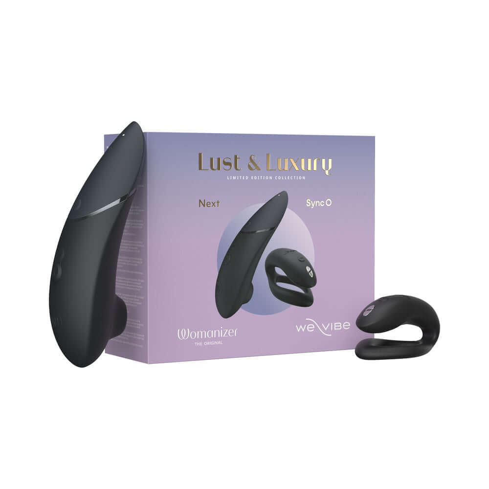 Womanizer x We-Vibe Lust and Luxury Collection Black featuring Next and Sync O devices.