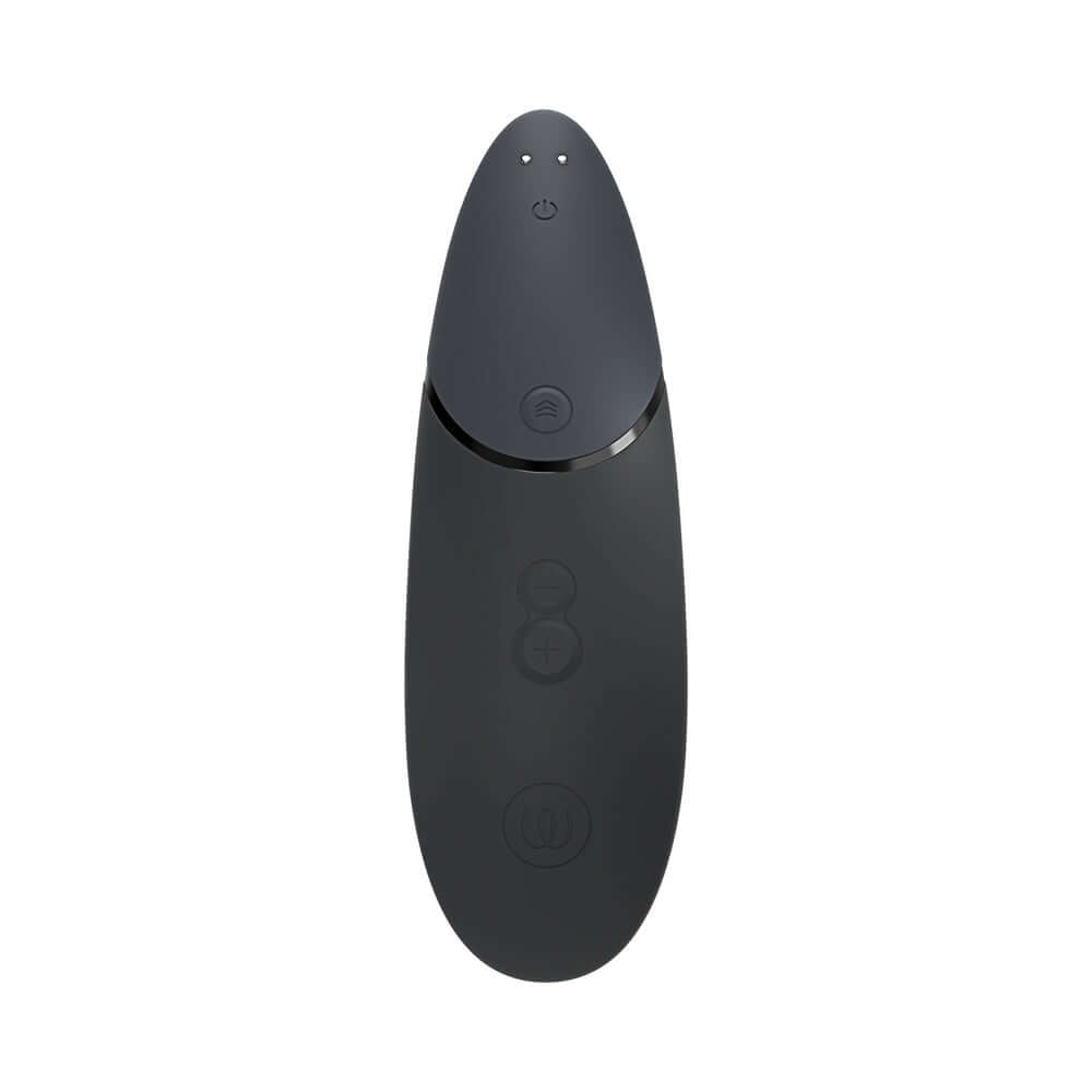 Womanizer x We-Vibe Lust and Luxury Collection Black device showing sleek design and control buttons.
