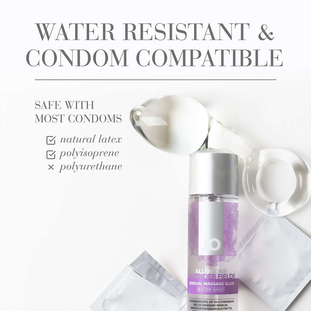 JO Agape Original Water-Based Lubricant 8 Oz bottle with water-resistant features and condom compatibility information.