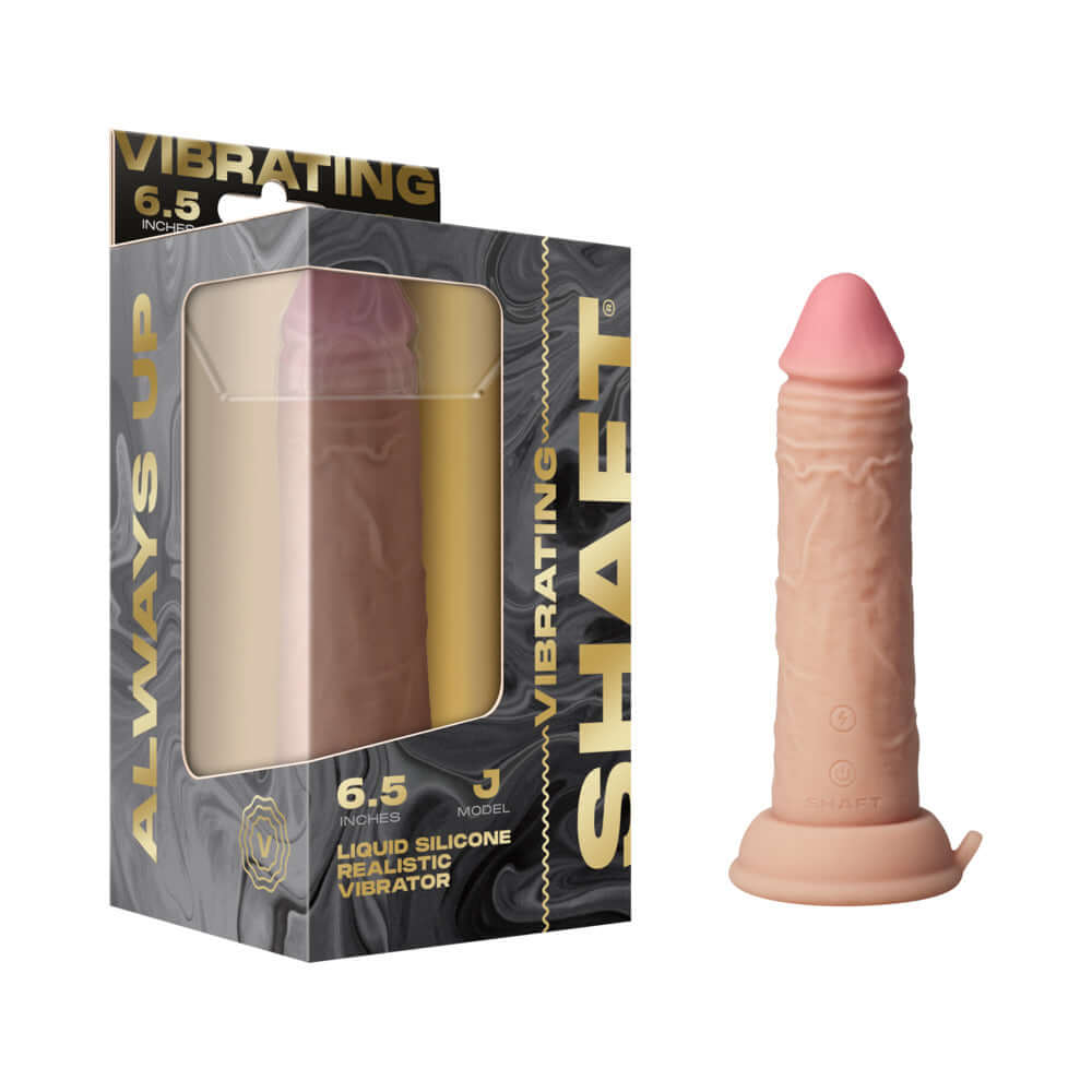 Shaft Vibrating Model J 6.5 inch Dual Density Silicone Dildo Pine with packaging. Realistic silicone vibrator.