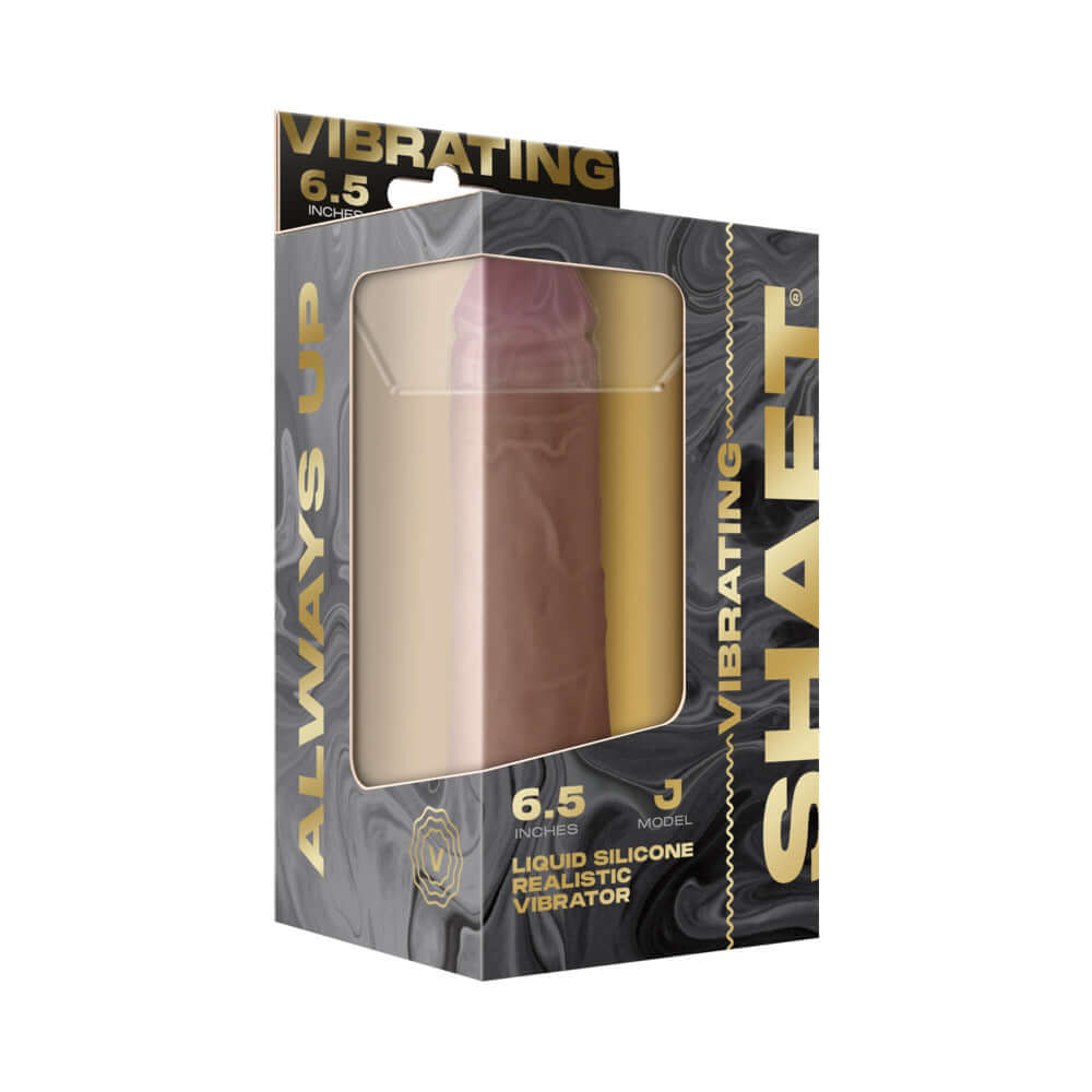 Shaft Vibrating Model J 6.5 inch Dual Density Silicone Dildo Pine packaged in a stylish box.