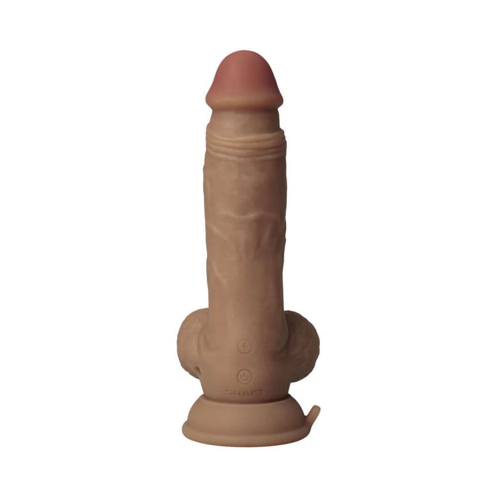 Shaft Vibrating Model A: 7.5 inch Dual Density Silicone Dildo Oak