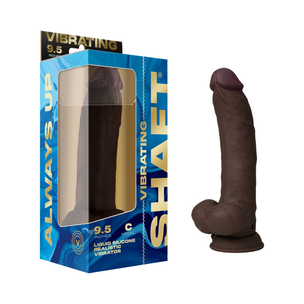 Shaft Vibrating Model C: 9.5 inch Dual Density Silicone Dildo Mahogany