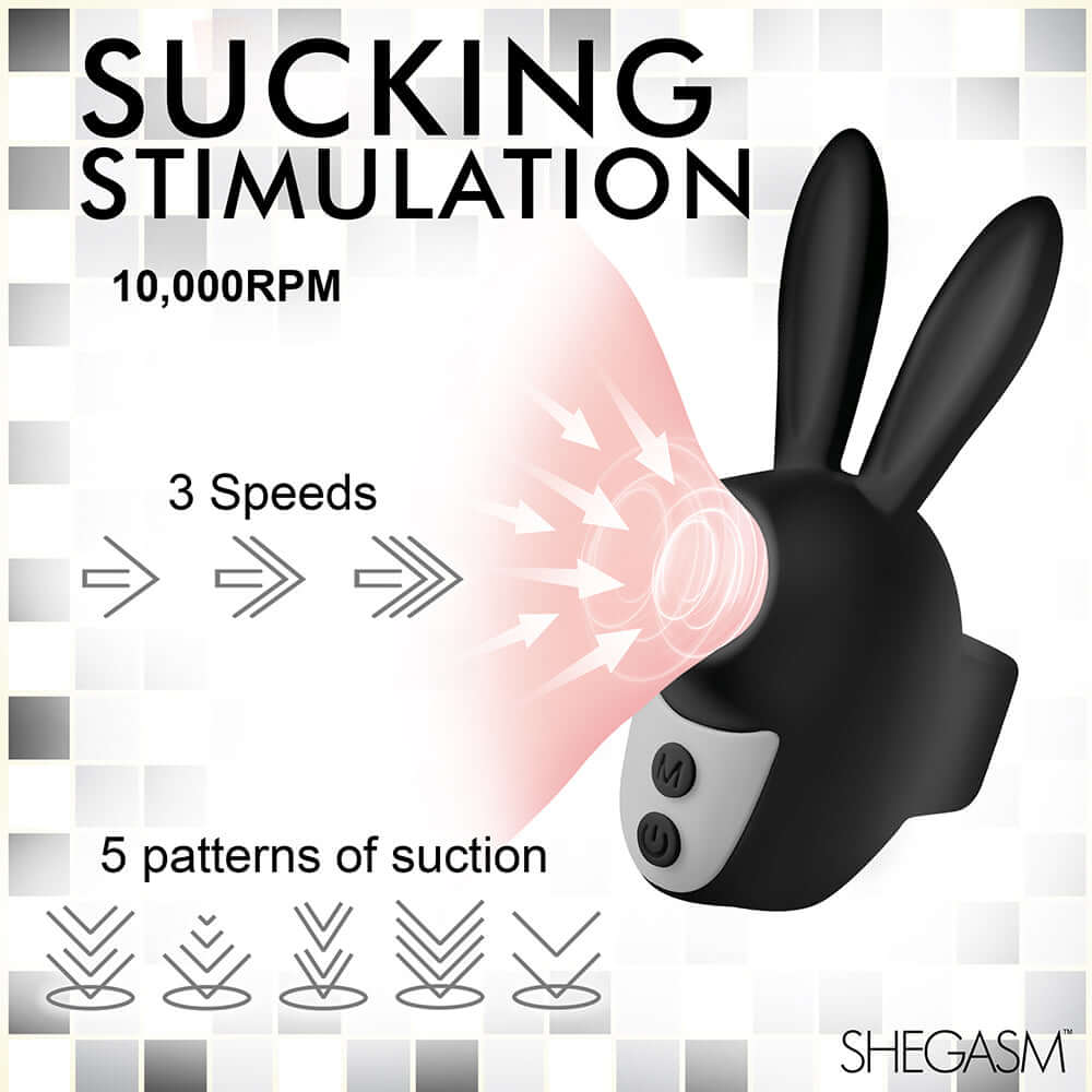 Shegasm Sucky Bunny Clit Stimulator Black
