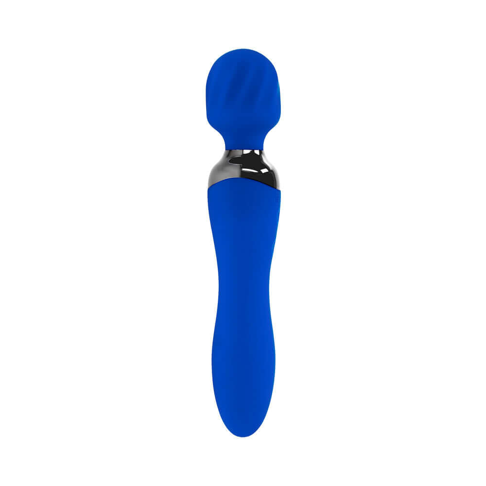 Selopa Blue Belle Rechargeable Dual-Ended Wand Vibrator Blue showcasing its sleek design and flexible head for customizable pleasure.
