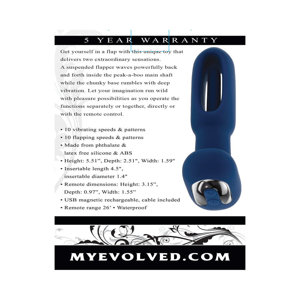 Evolved The Flapper Rechargeable Vibrator with Remote Silicone Blue