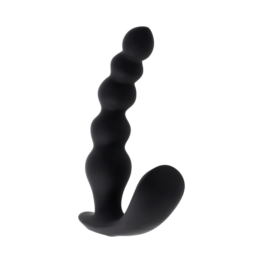 Evolved Bead Me Up Prostate Rechargeable Black anal vibrator with graduated beaded shaft for targeted stimulation.