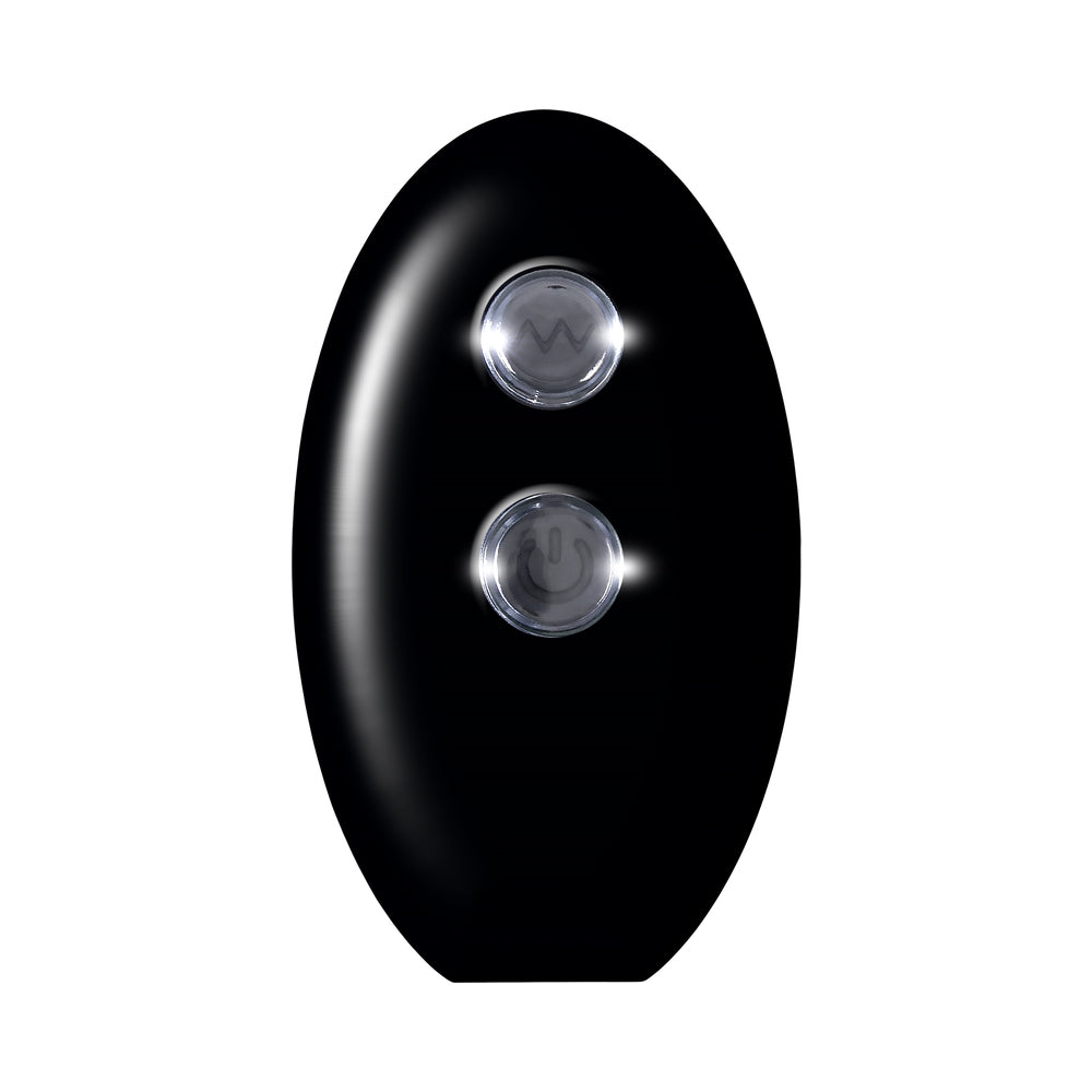 Close-up of the control panel for the Evolved Bead Me Up Prostate Rechargeable Black anal vibrator with buttons.