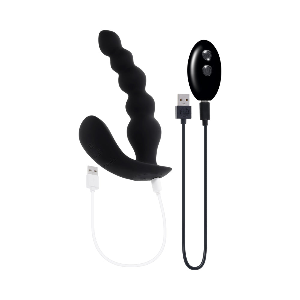Evolved Bead Me Up Prostate Rechargeable Black with USB charger for versatile anal pleasure and stimulation.