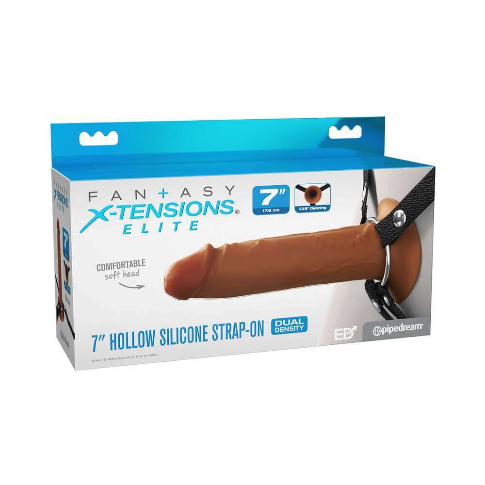 Fantasy X-Tensions Elite Hollow Silicone Strap-On 7 inches Brown