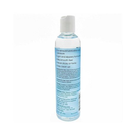 Adam and Eve Personal Water-Based Lubricant 8 Oz bottle showcasing its light and slippery formula for enhanced pleasure.