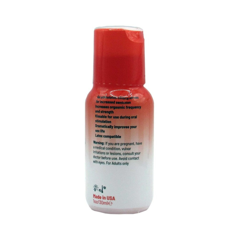Adam and Eve Strawberry Clit Sensitizer 1 Oz bottle with applicator for enhancing pleasure.