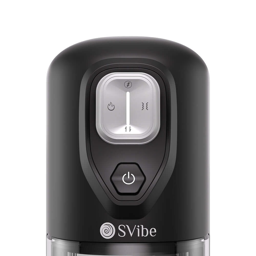 Close-up of the control panel for Snail Vibe SVibe Ikon Volt Masturbator showcasing heat and vibration settings.