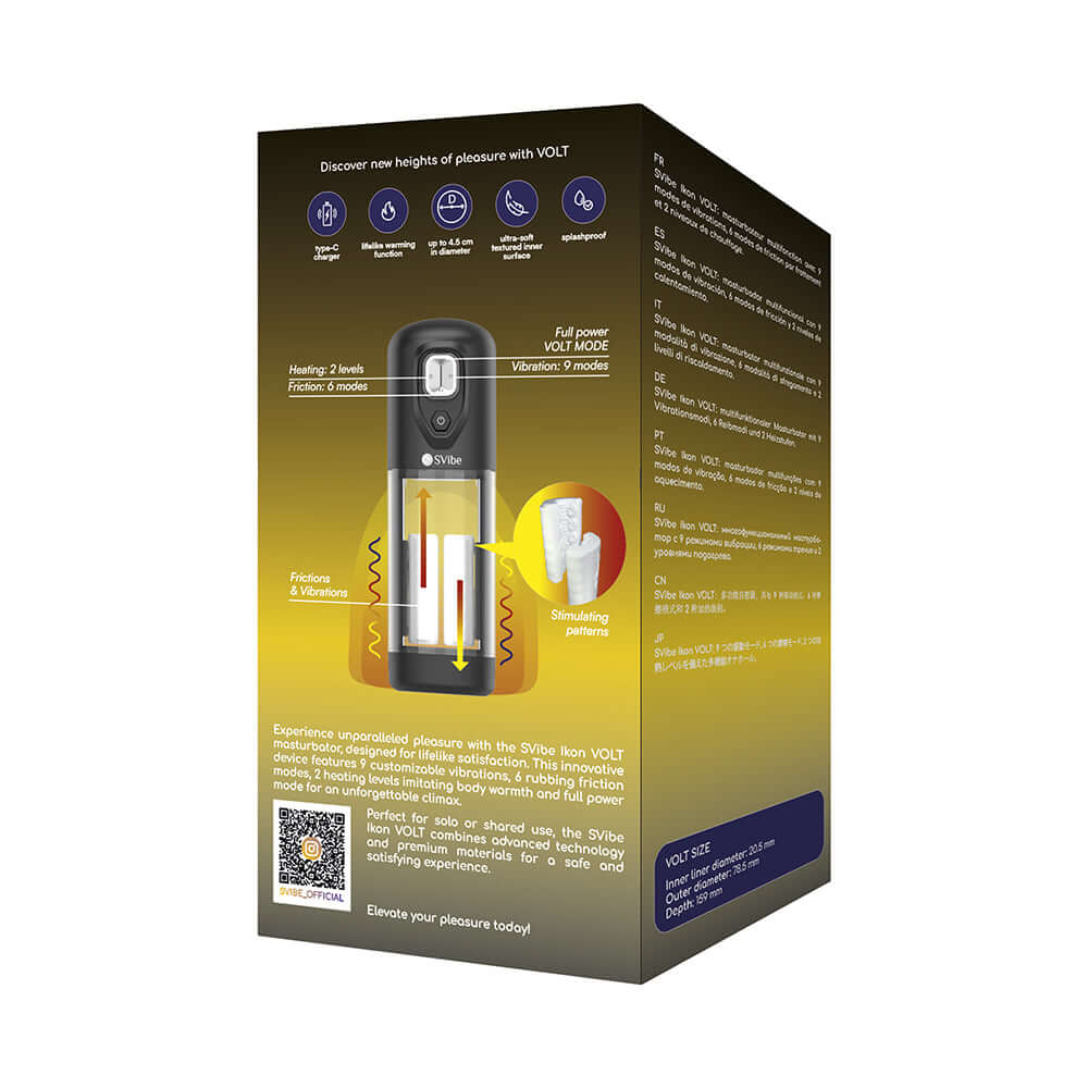 Snail Vibe SVibe Ikon Volt Masturbator packaging showcasing features and specifications for advanced pleasure.