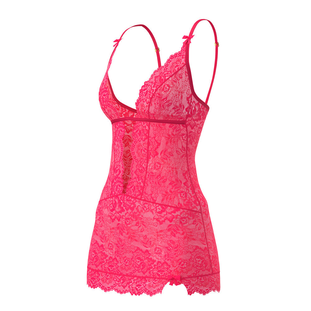 Magic Silk Get It Girl Plunge Chemise & G-Set Diva Pink S/M