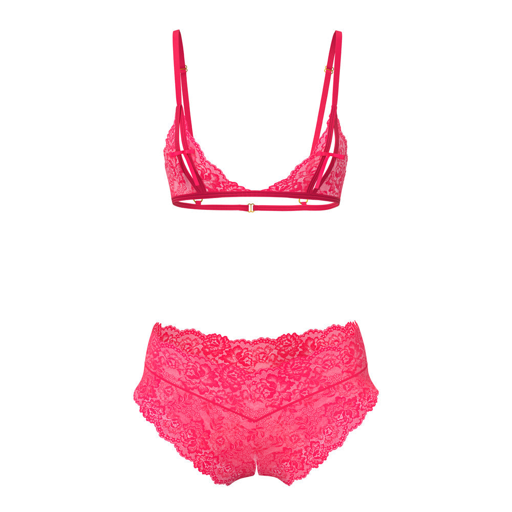 Magic Silk Get It Girl Peek-a-Boo Bralette & Split Crotch Boy Short Diva Pink Queen Size