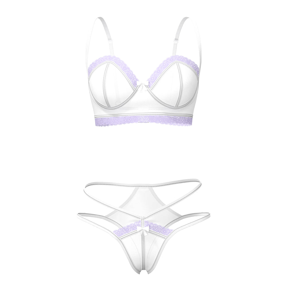 Magic Silk Sheer Passion Demi Bra & High Cut Tanga White/Lavender S/M