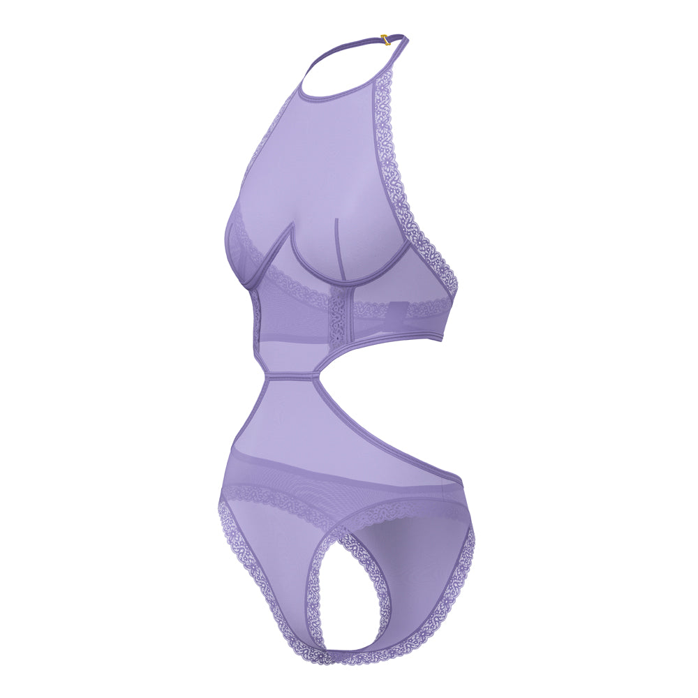 Magic Silk Sheer Passion Halter Teddy Very Peri Queen Size