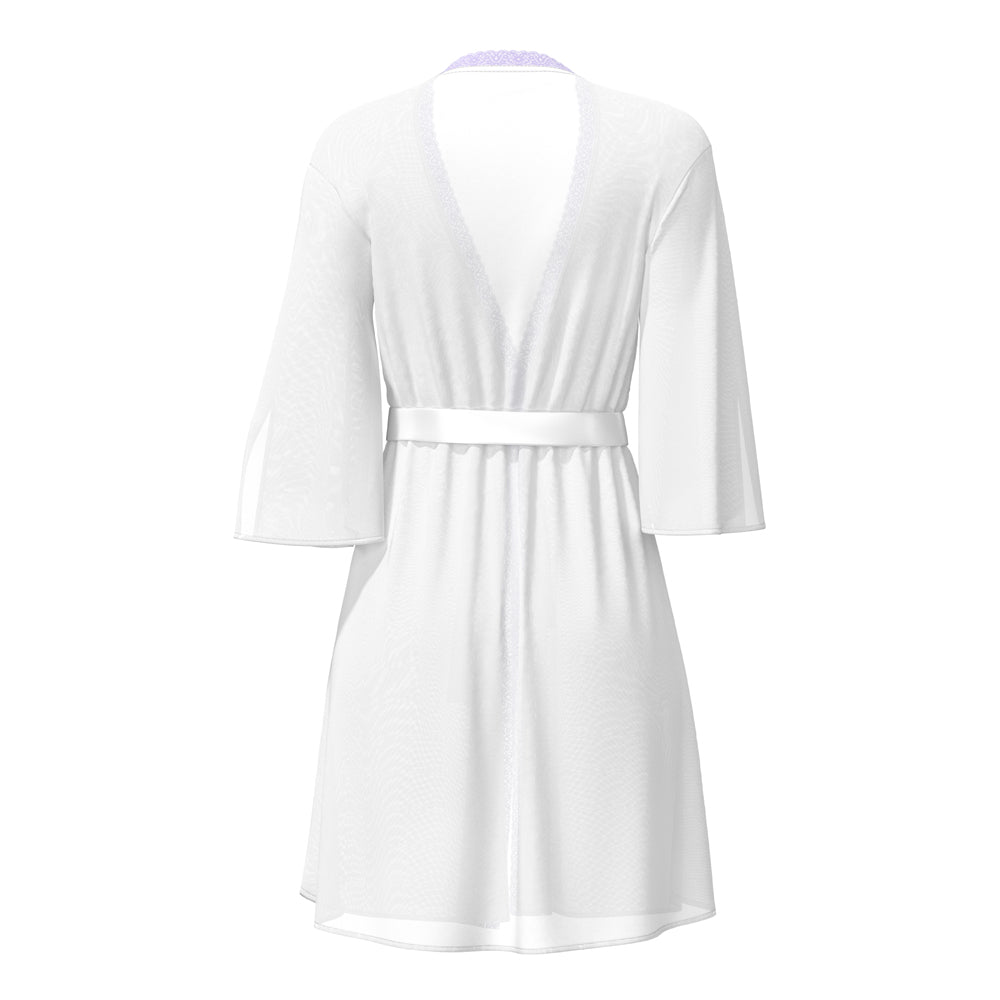 Magic Silk Sheer Passion Flutter Sleeve Robe White/Lavender L/XL