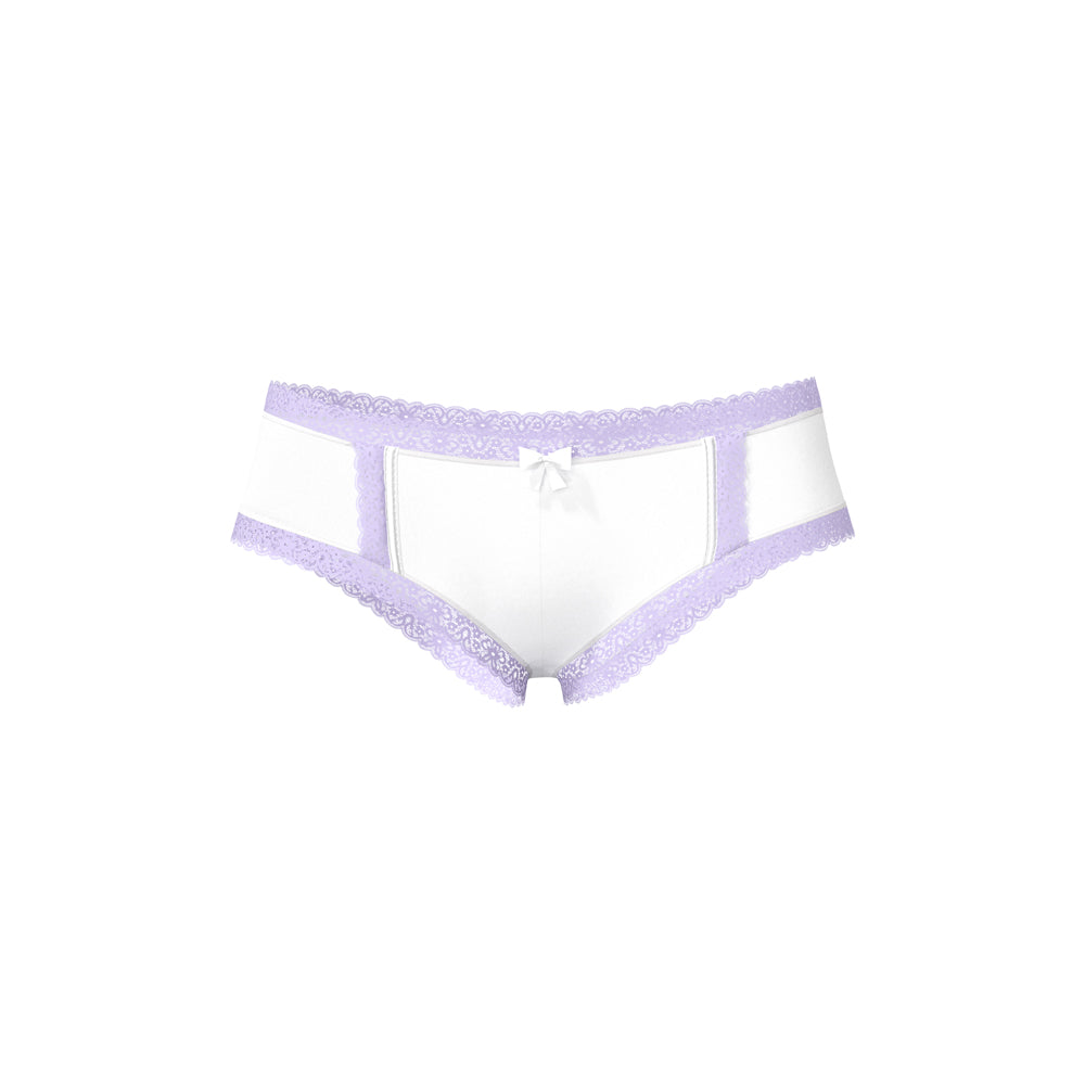 Magic Silk Sheer Passion Cheeky Hipster Boy Short White/Lavender Queen Size