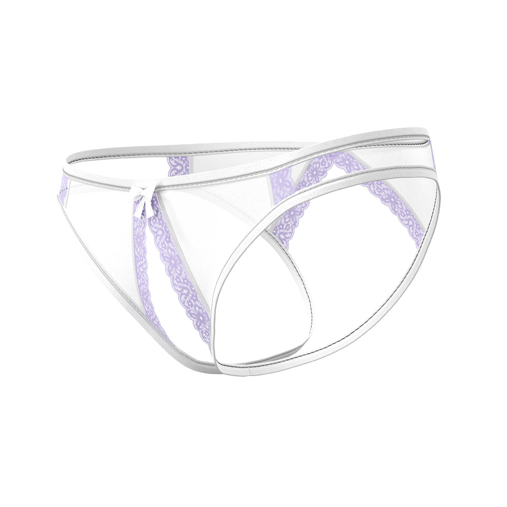 Magic Silk Sheer Passion Crotchless Low Rise Panty White/Lavender L/XL