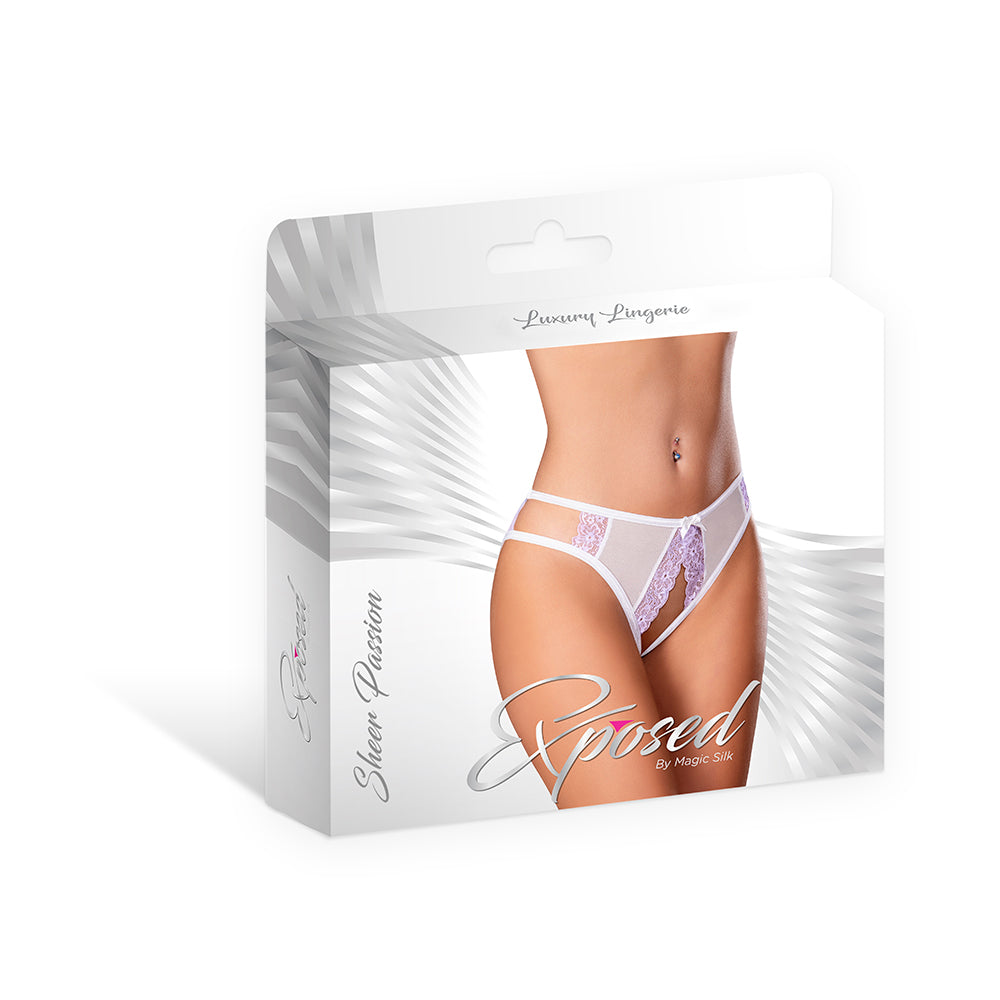 Magic Silk Sheer Passion Crotchless Low Rise Panty White/Lavender L/XL