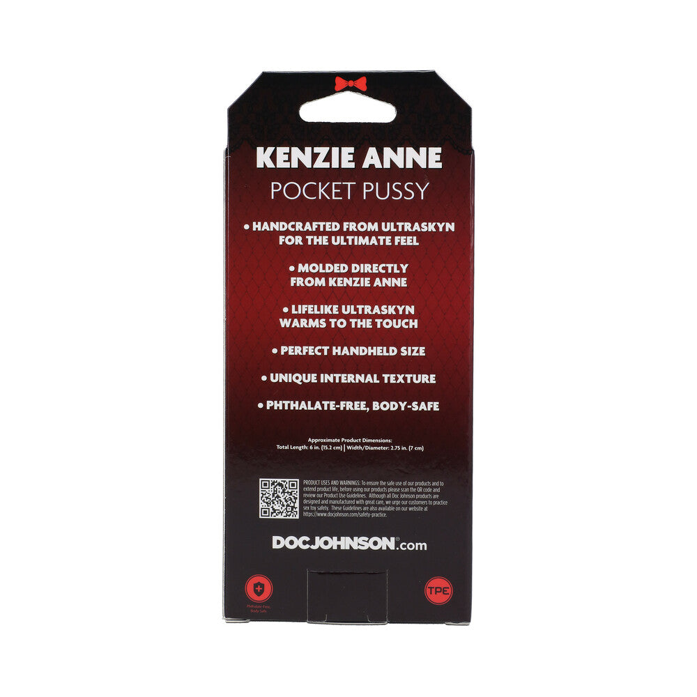 Kenzie Anne Pocket Pussy ULTRASKYN packaging highlighting its lifelike feel and unique features.