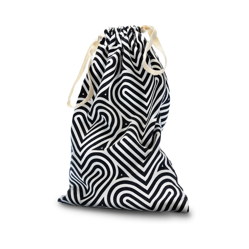 The Collection Bomba Cotton Toy Bag featuring a stylish black and white heart pattern for organized storage.