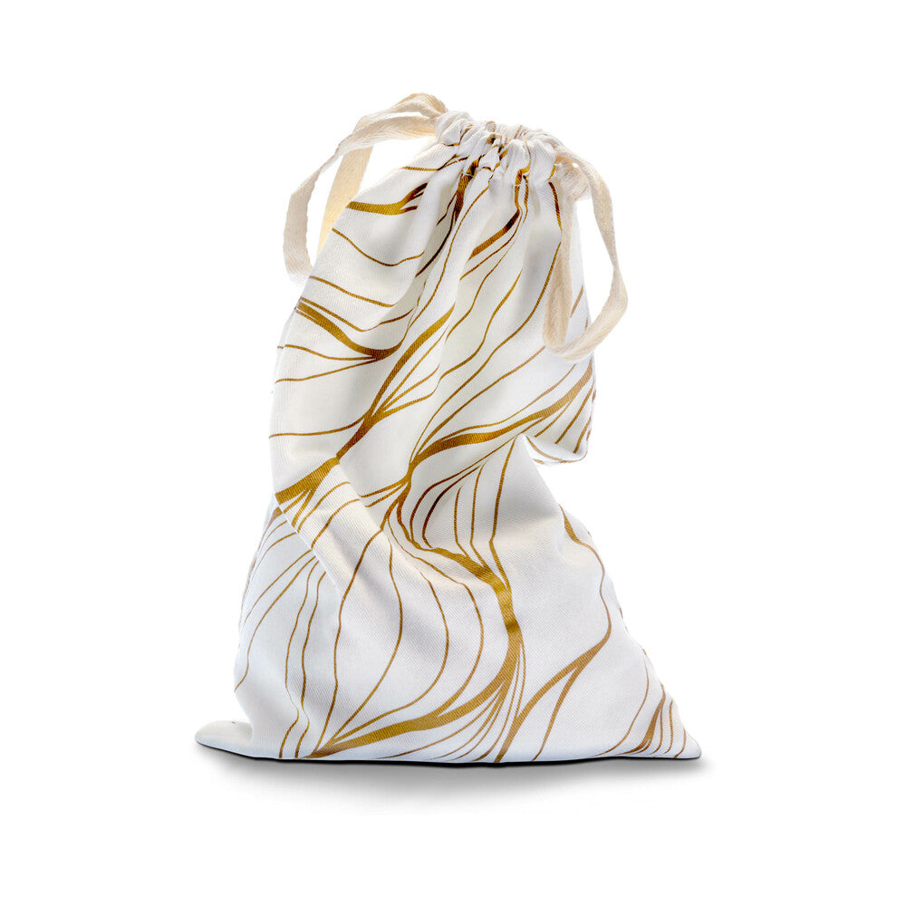 The Collection Embrace Cotton Toy Bag with stylish gold pattern for discreet toy storage.