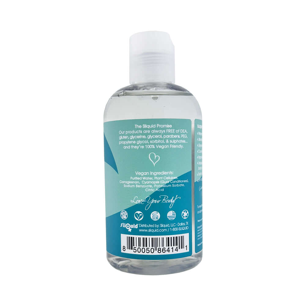 Sliquid Tsunami Water-Based Gel Lubricant 8.5 Oz bottle with vegan ingredient details and promises.