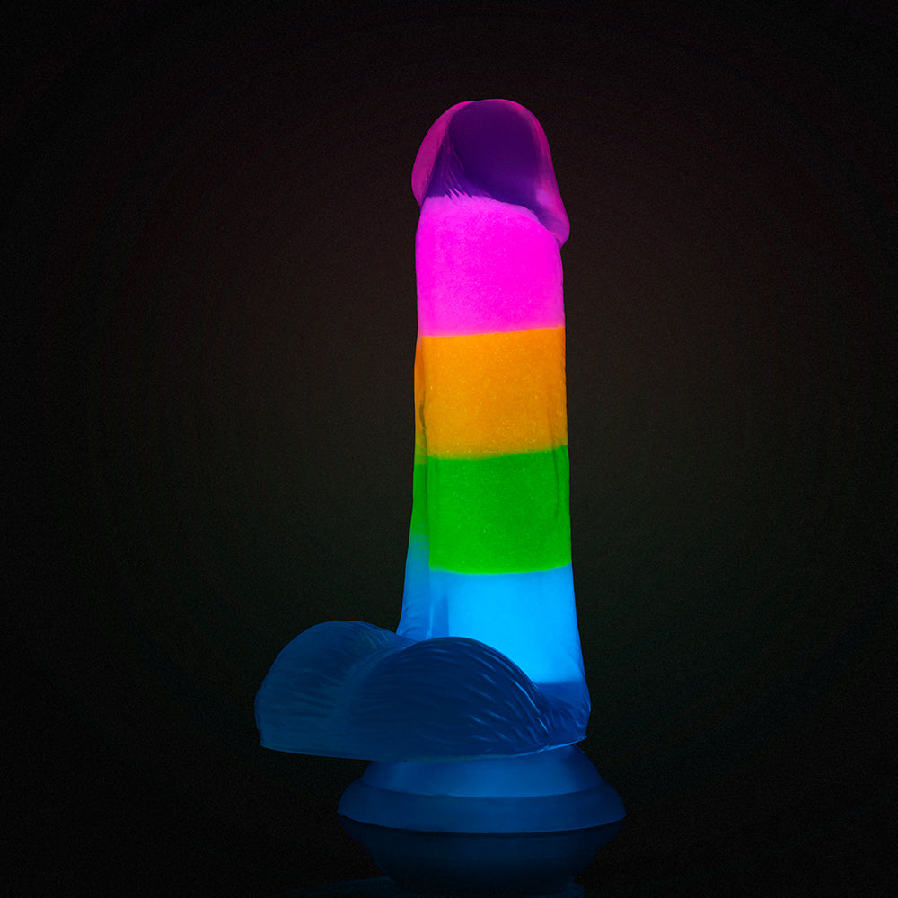 Neo Elite Glow-in-the-Dark Rainbow Rave 6.5 inches Silicone Dual Density Dildo