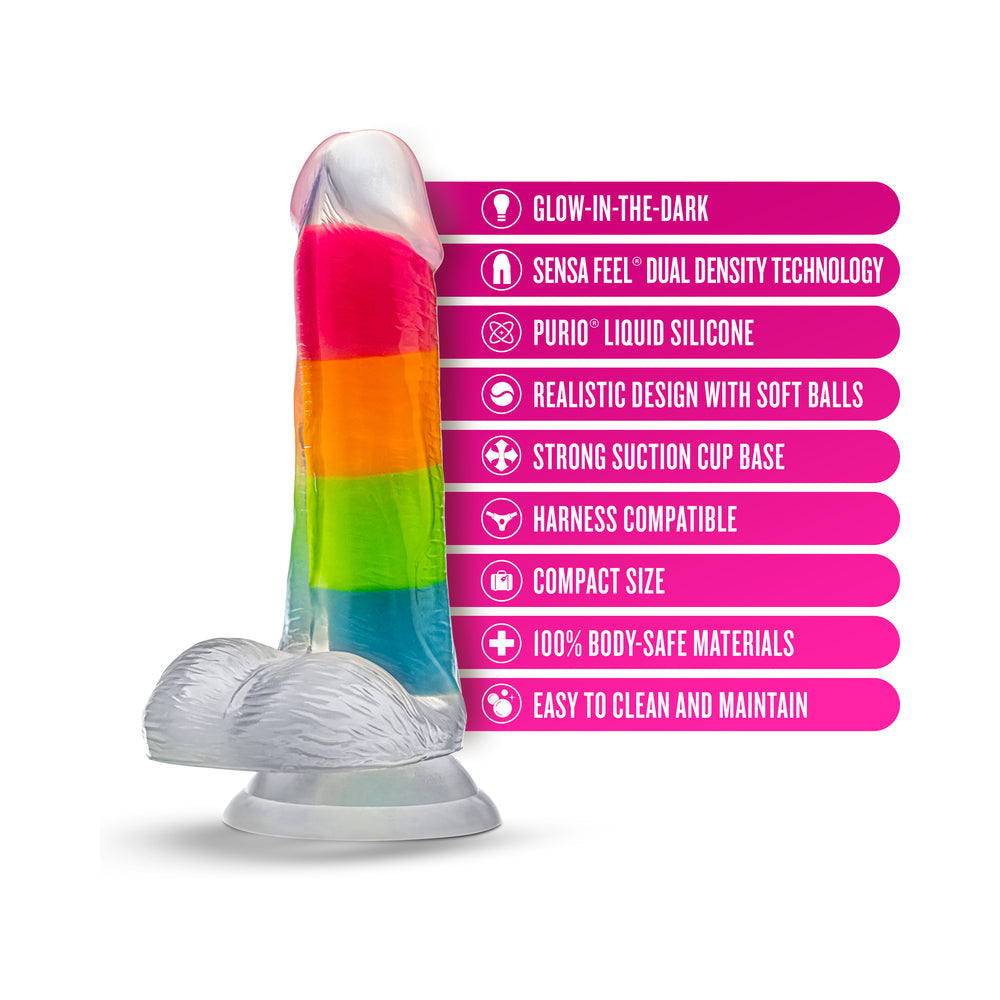 Neo Elite Glow-in-the-Dark Rainbow Rave 6.5 inches Silicone Dual Density Dildo