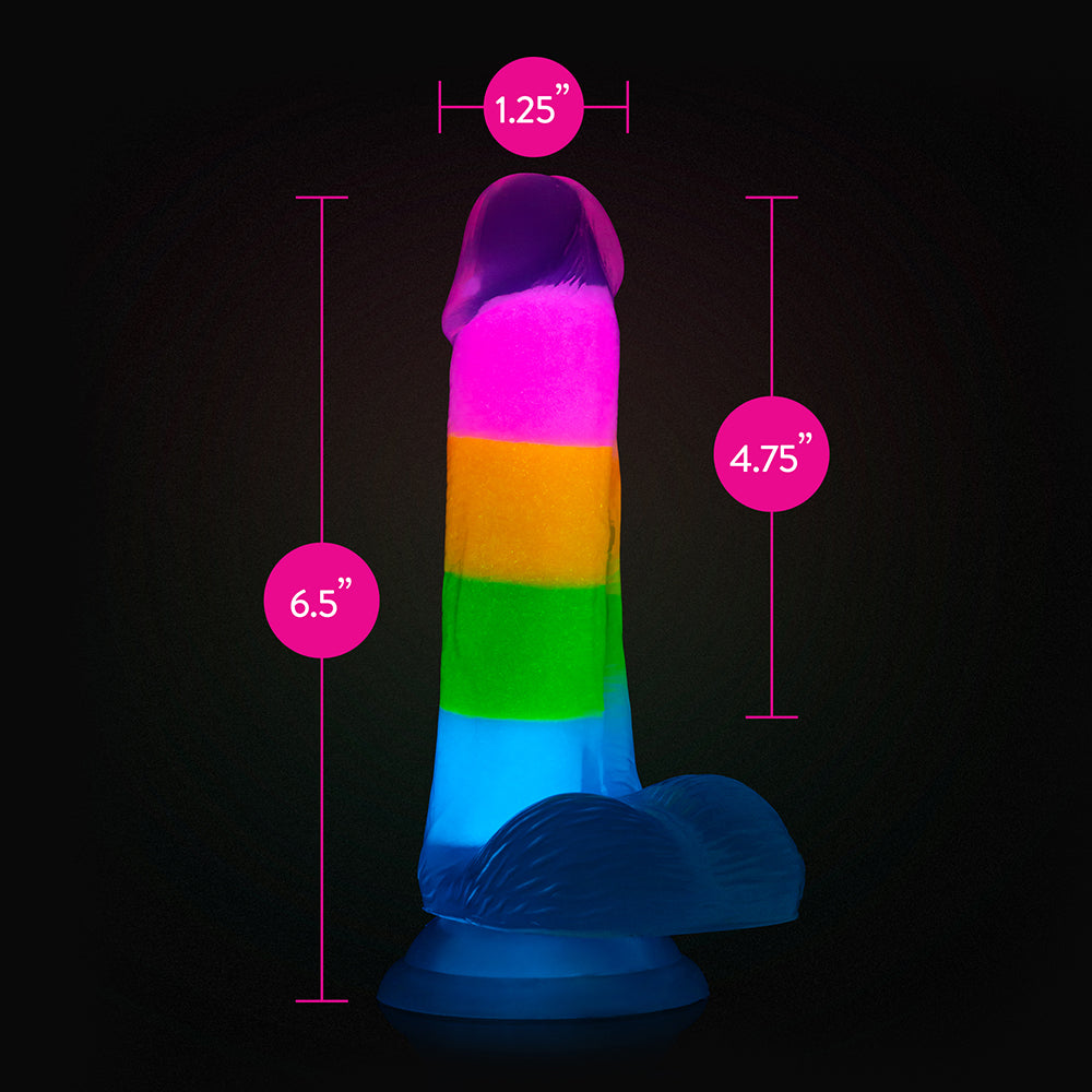 Neo Elite Glow-in-the-Dark Rainbow Rave 6.5 inches Silicone Dual Density Dildo