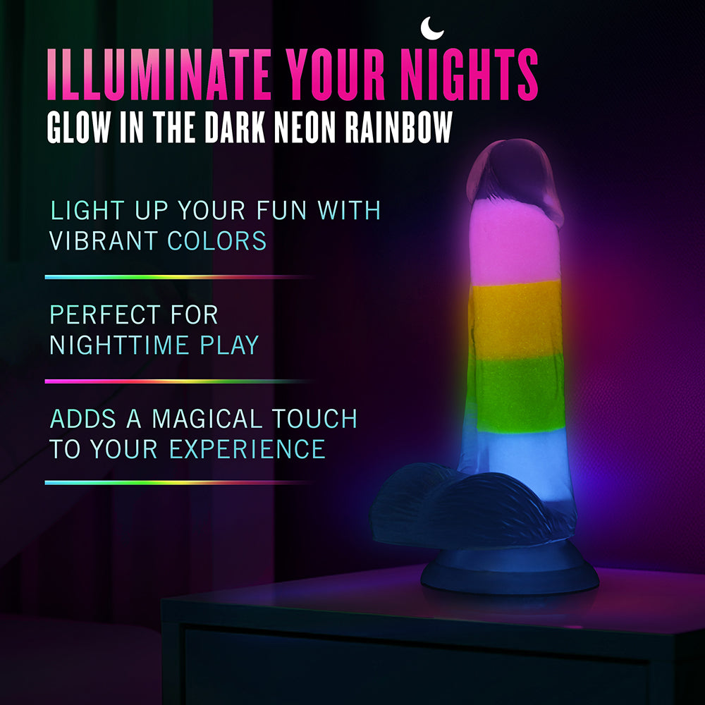 Neo Elite Glow-in-the-Dark Rainbow Rave 6.5 inches Silicone Dual Density Dildo