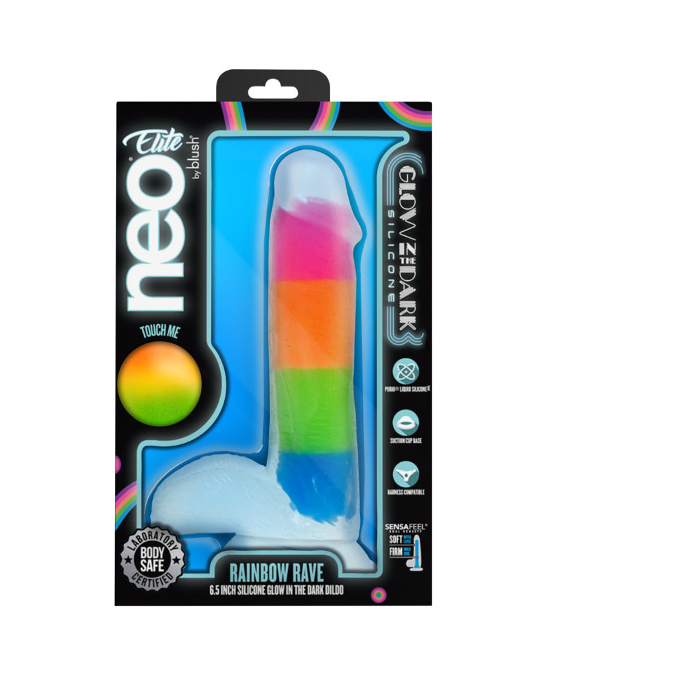 Neo Elite Glow-in-the-Dark Rainbow Rave 6.5 inches Silicone Dual Density Dildo